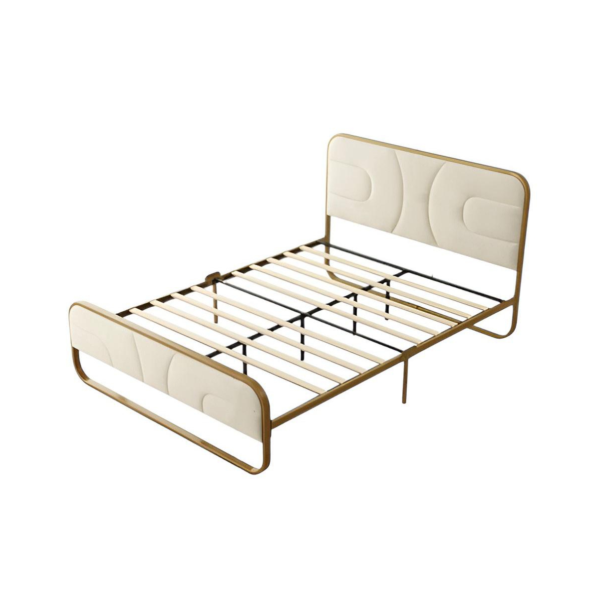 Slickblue Upholstered Platform Bed with Gold Metal Frame and Headboard - Beige Full