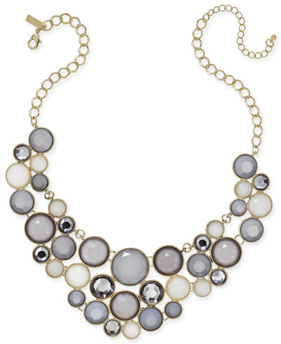 INC International Concepts Gold-Tone Gray Stone Bib Necklace, Only at Macy's