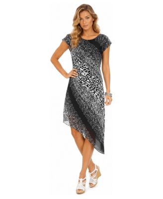 Women's Animal Print Asymmetrical Hem Dress, Cap Sleeve Day-to-Night Dress