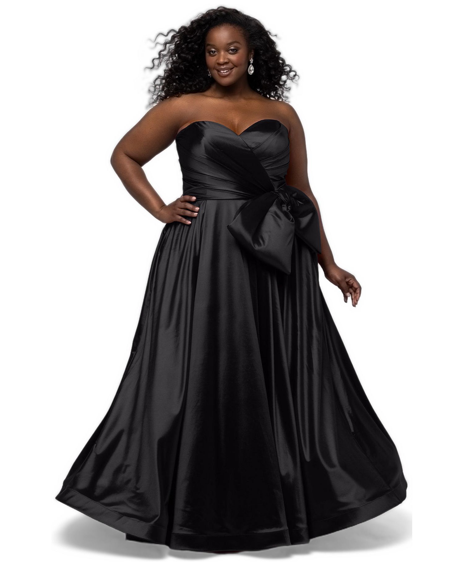 Plus Size Take a Bow Strapless A-Line Sweetheart Satin Gown
