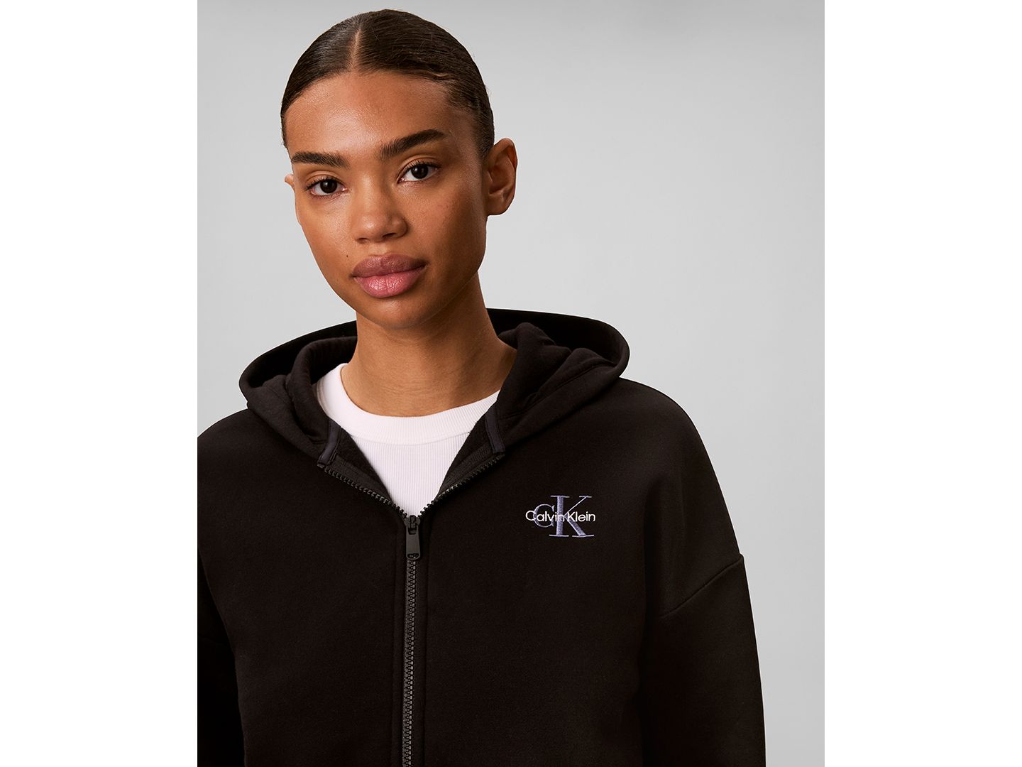 Женское худи Calvin Klein Performance Monogram Brushed French Terry Full-Zip, цвет: Чёрный — фото 4
