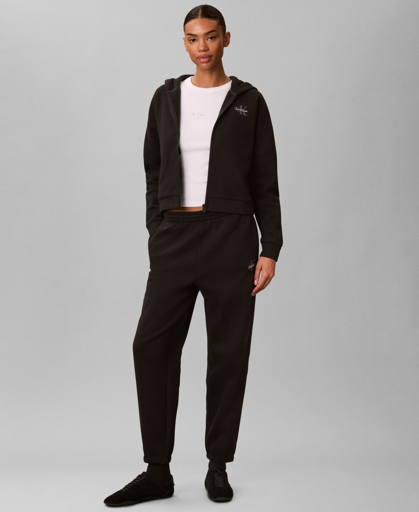 Женское худи Calvin Klein Performance Monogram Brushed French Terry Full-Zip, цвет: Чёрный — фото 2