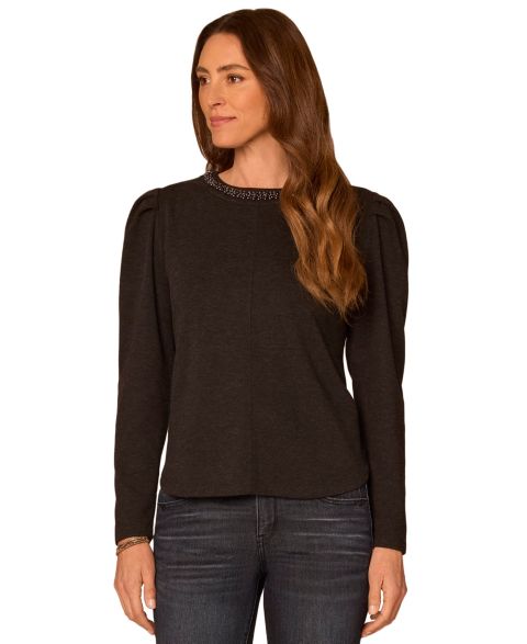 Женская блузка Democracy Petite Long-Sleeve Rhinestone Scoop-Neck Blouse, цвет: Чёрный
