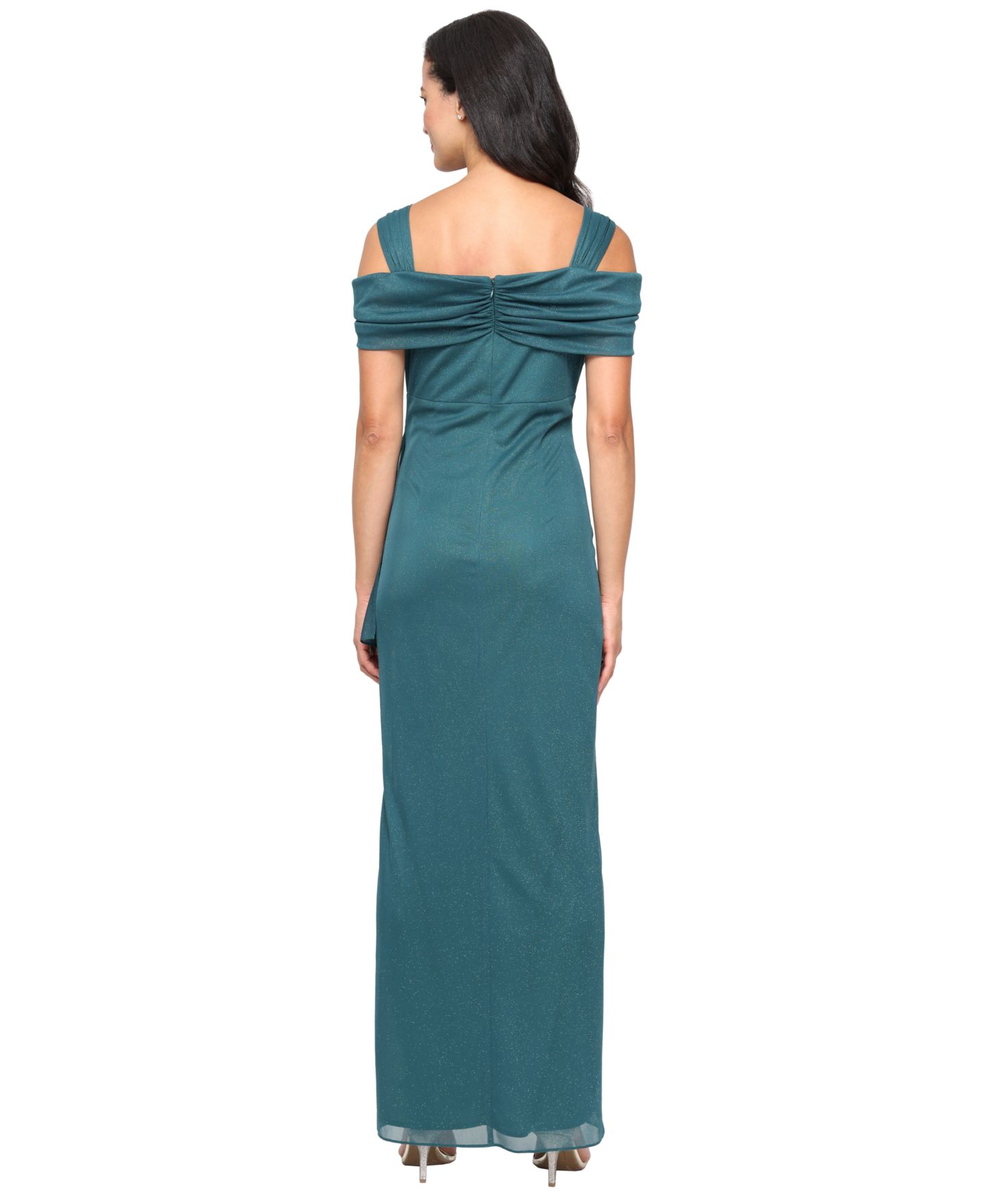 Женское платье Alex Evenings Cold-Shoulder Draped Metallic Gown, цвет: Сосновый — фото 4