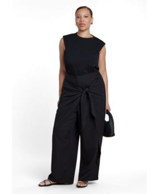 Plus Size High-Rise Wide-Leg Wrap-Detail Trousers