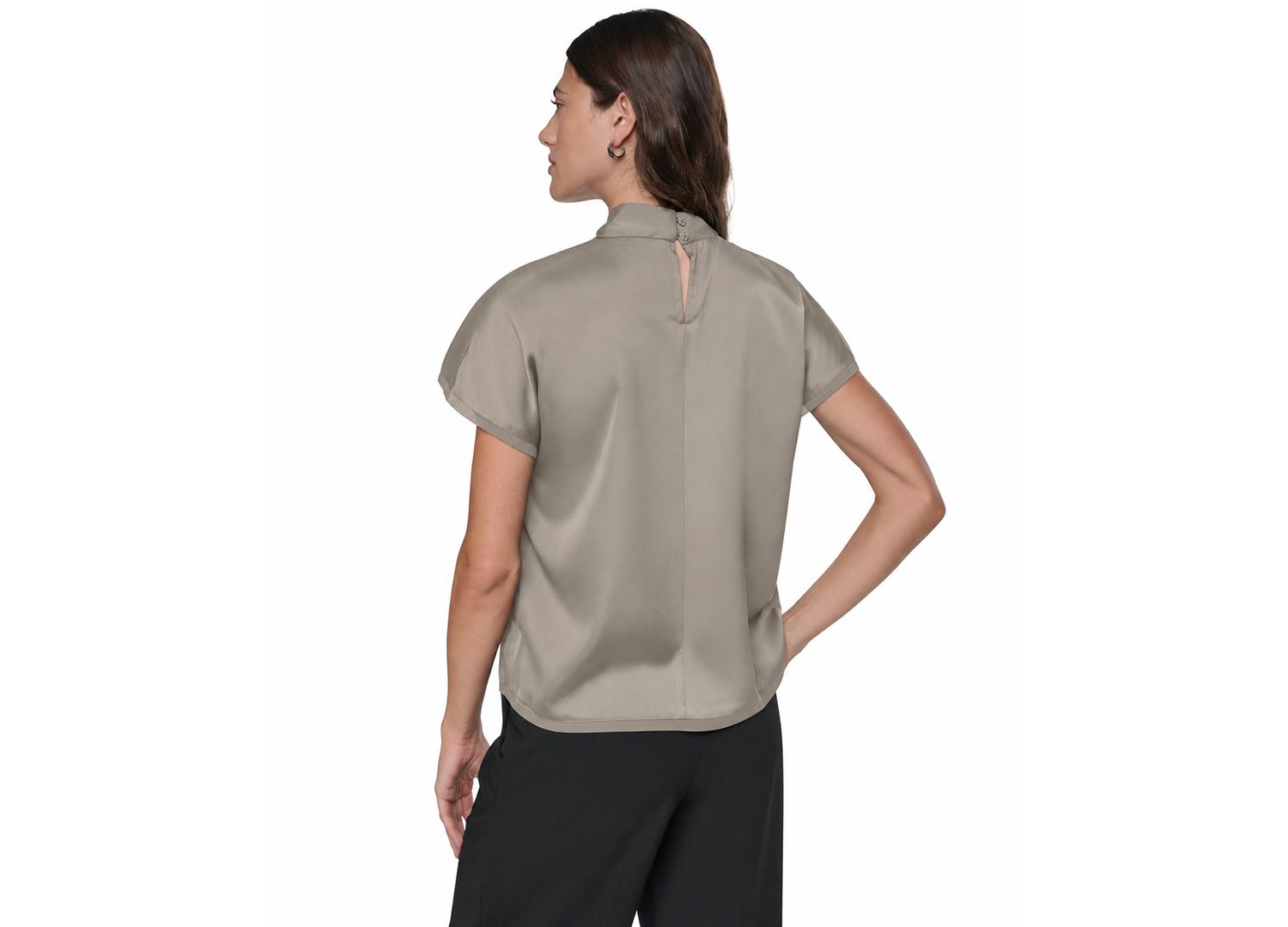 Women's Short-Sleeve Mock-Neck Satin Blouse