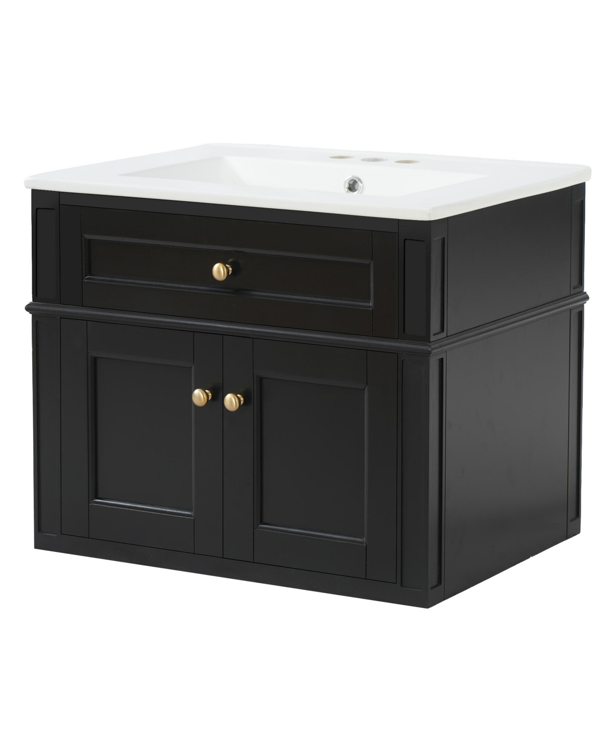 Busdays 24 Inch Wall Mounted Modern Bathroom Vanity with Ceramic Sink Tip Out Drawer Soft Close Hinges 2 Doors Back Open Structure