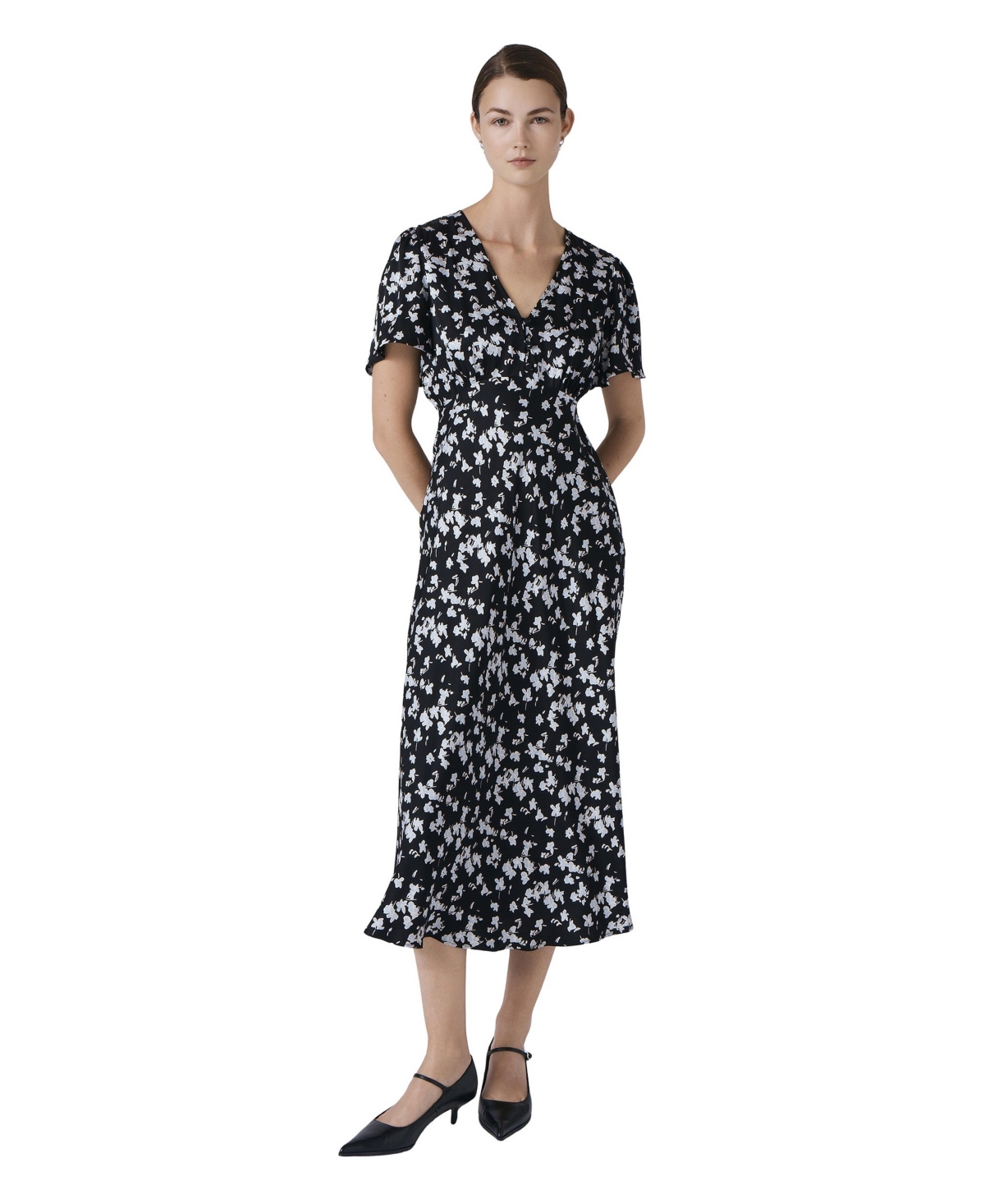 Ghost London Women's Elizabeth Floral Satin Midi Tea Dress