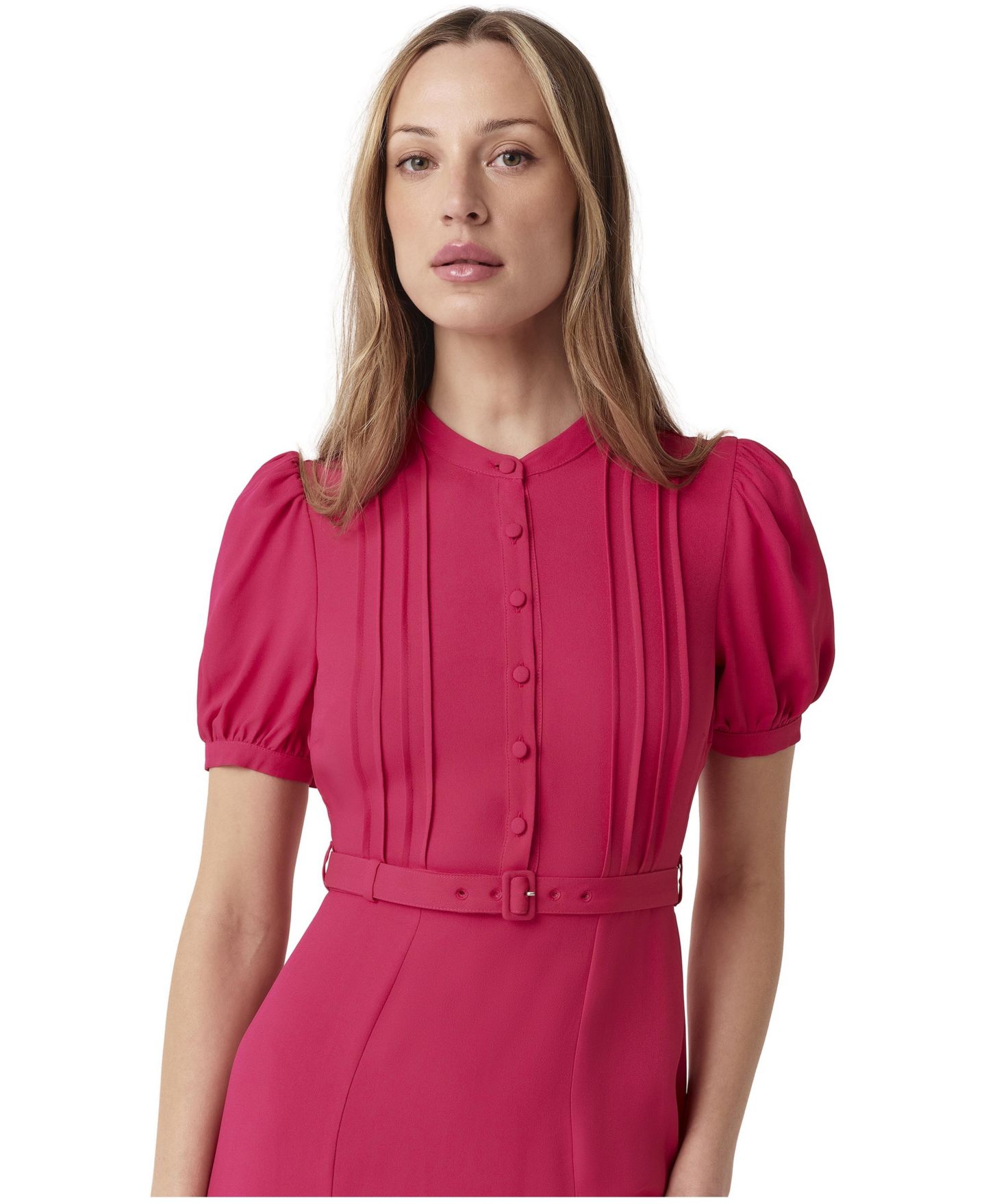 Женское платье Ghost London Francis Puff Sleeve Pleated Midi, цвет: Яркий розовый — фото 5