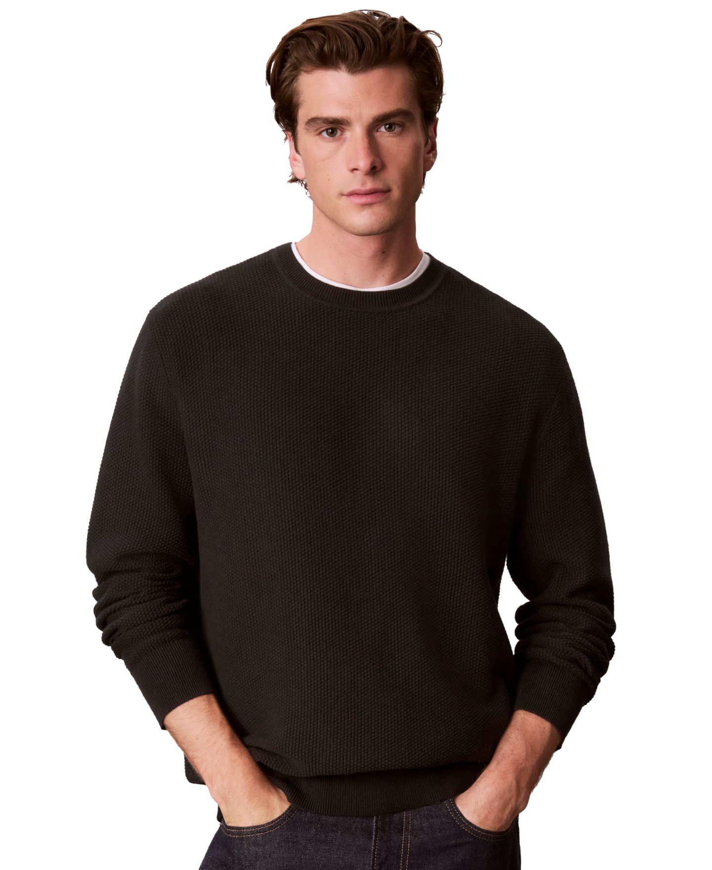 Мужской свитер Calvin Klein Textured Cotton Crewneck, цвет: Чёрный — фото 1
