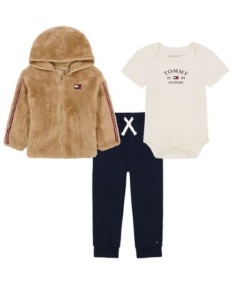Baby Boys' Sherpa Zip-Up Hooded Jacket, Bodysuit and Pants, 3-Piece Set