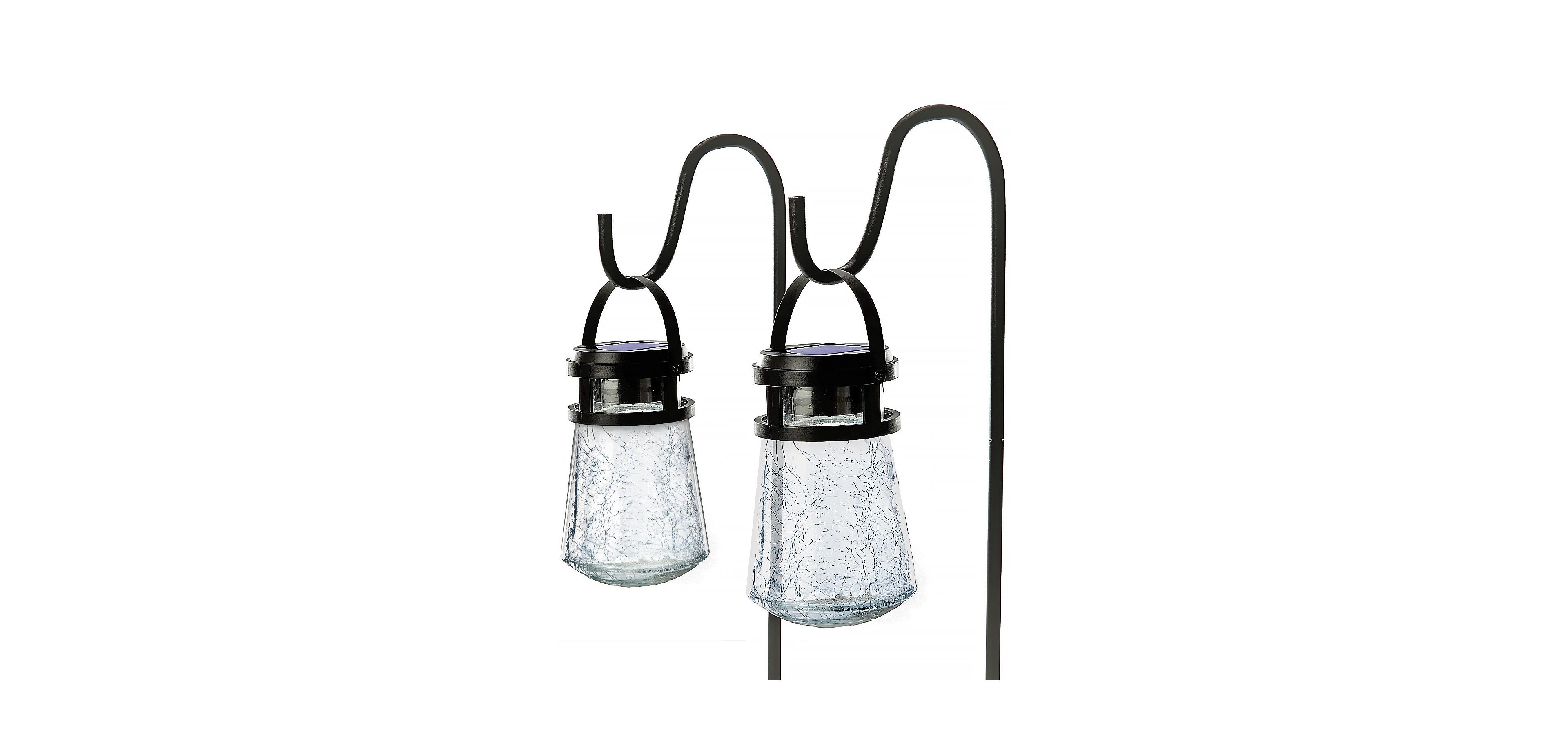 Home Zone Living Secure Solar Hanging Lantern Lights 2-Pack with Shepherd Hooks
