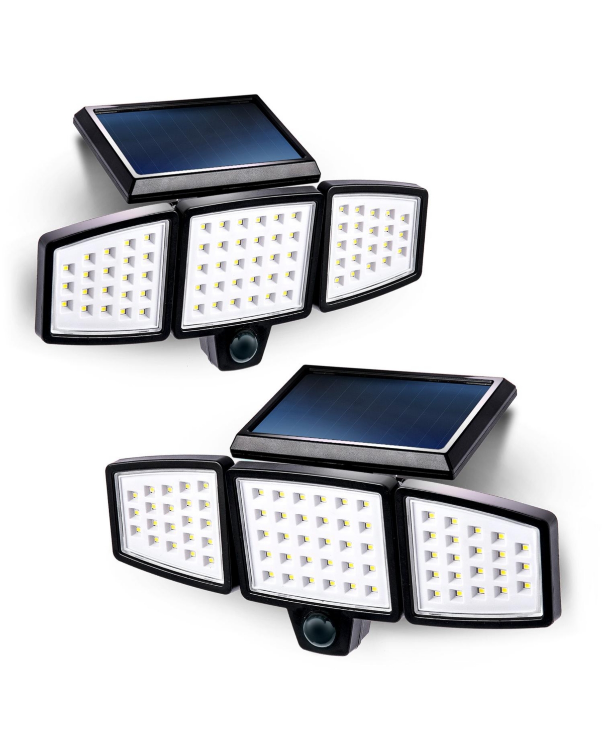 Home Zone Living Secure 2-Pack Solar Triple-Head Motion Sensor Flood Lights, 1000 Lumens, 3500K Warm - Black