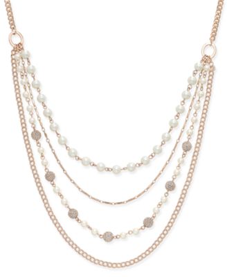 Charter Club - Rose Gold-Tone Imitation Pearl and Crystal Fireball Multi-Layer Necklace