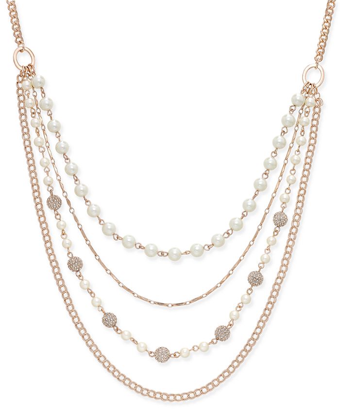 Charter Club - Rose Gold-Tone Imitation Pearl and Crystal Fireball Multi-Layer Necklace