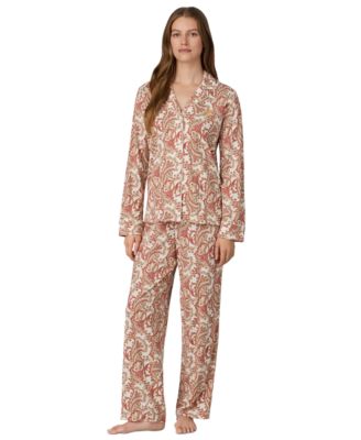 Women's Classic Knits Long-Sleeve Notch-Collar Button-Front Top and Pants, 2-Piece Set