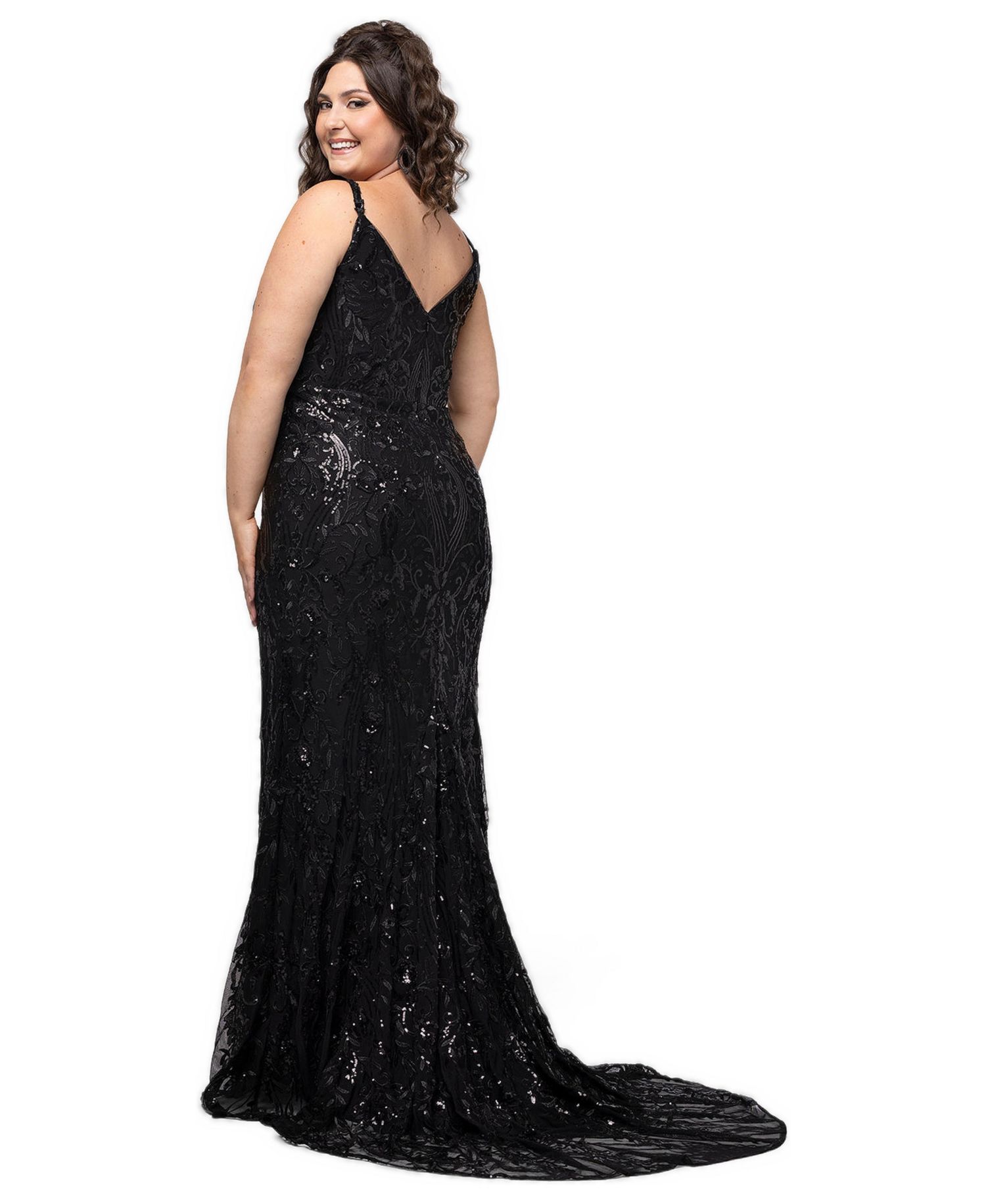 Plus Size High Hopes Stretch Sequin Fitted V-Neck Formal Dress