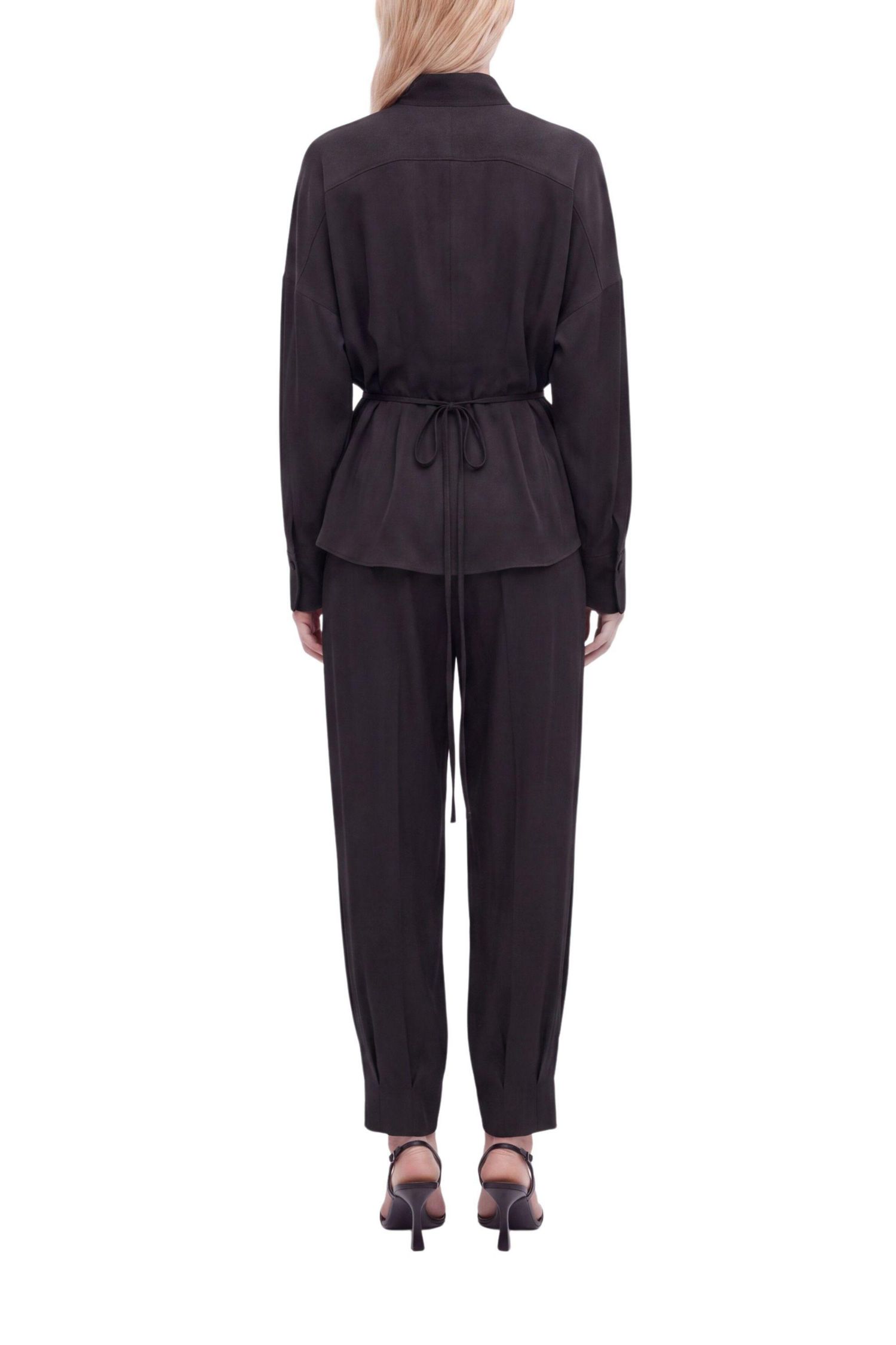 Women's Long-Sleeve Button-Up Tie-Detail Blouse