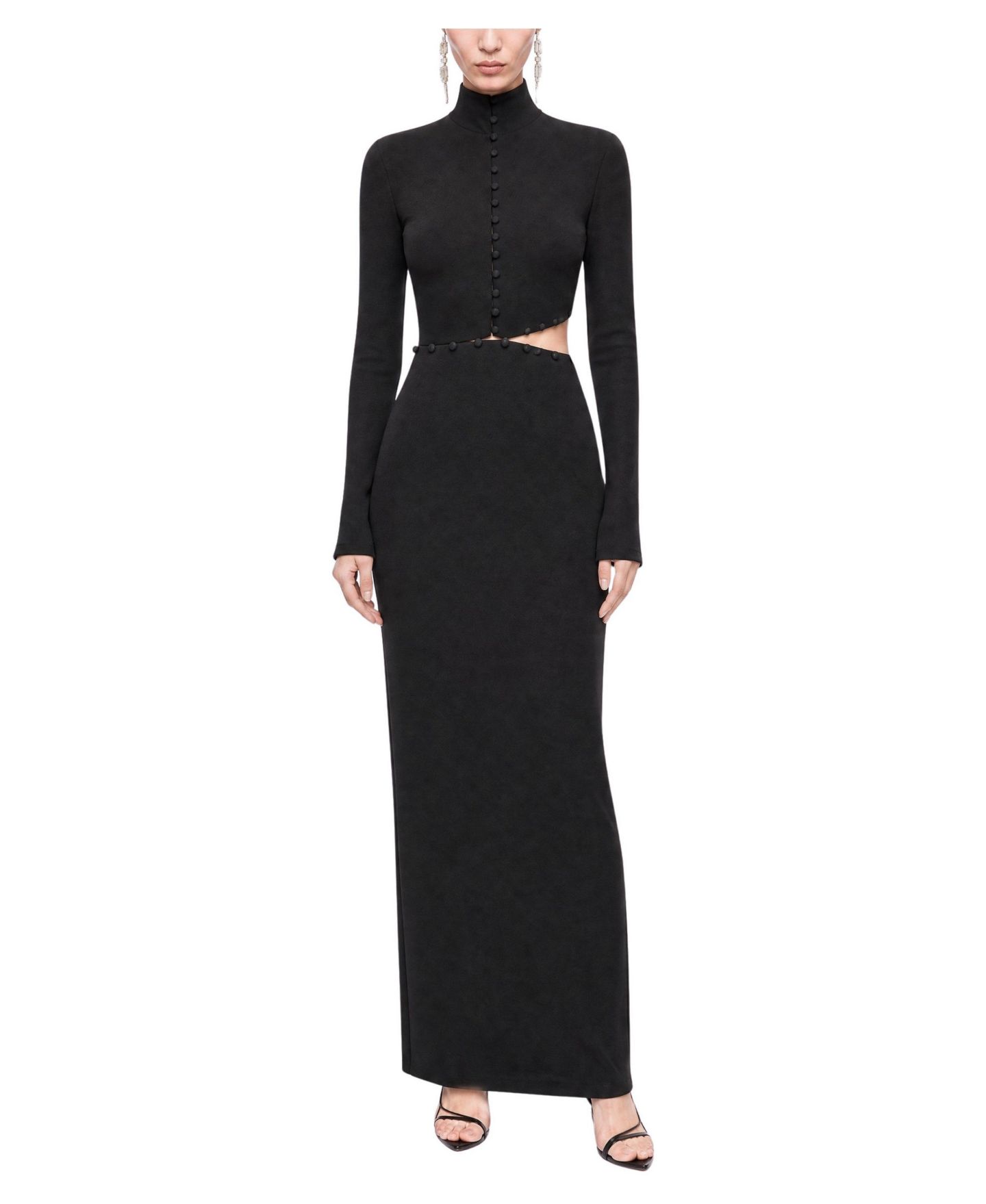 Женское платье NOCTURNE Stand Collar Long-Sleeve Button Detail Maxi, цвет: Чёрный — фото 1