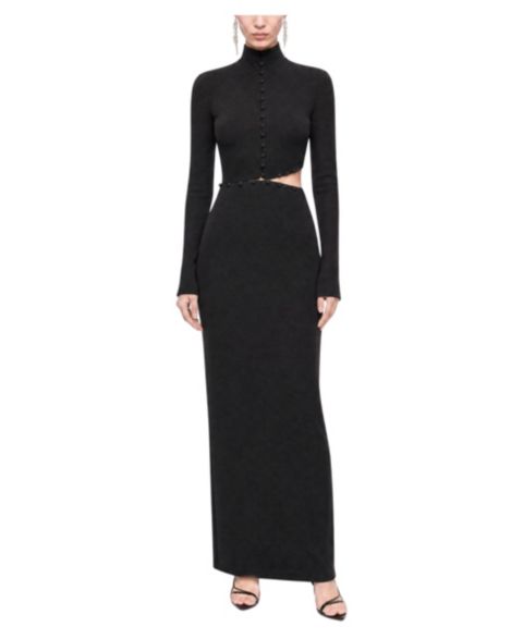 Женское платье NOCTURNE Stand Collar Long-Sleeve Button Detail Maxi, цвет: Чёрный