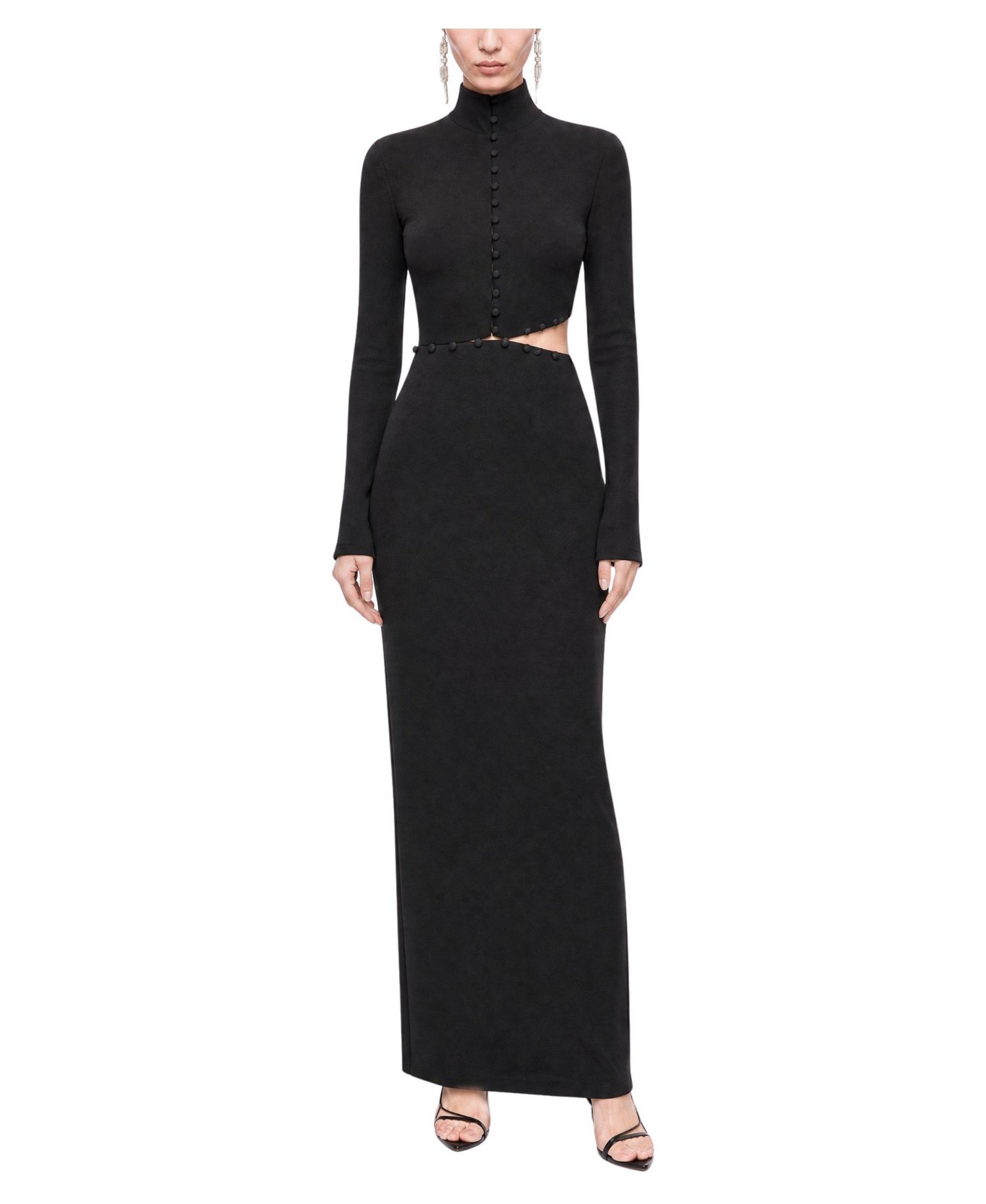 Women's Stand Collar Long-Sleeve Button Detail Maxi Dress