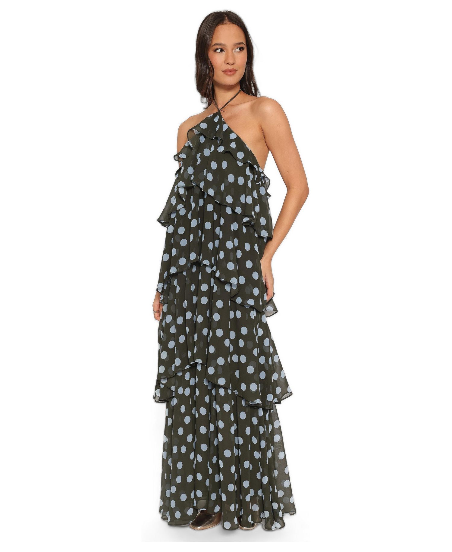 Women's Chasity Halter Tiered-Ruffle Maxi Dress