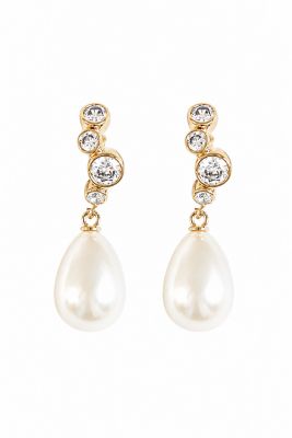Stacked Bezel Pearl Hoop Drop Earrings