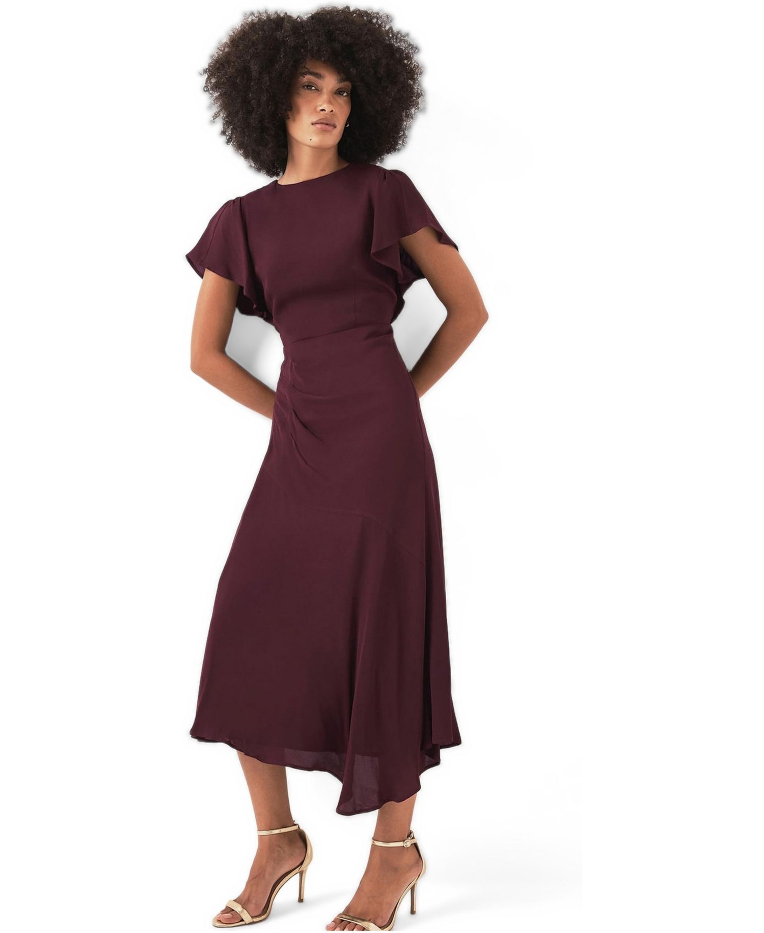 Women's Draped Asymmetric Cocktail Midi Dress