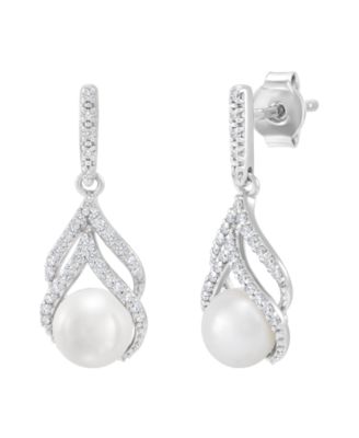 Cultured Freshwater Pearl and Diamond Drop Earrings (1/5 ct. t.w.) in 10k White Gold