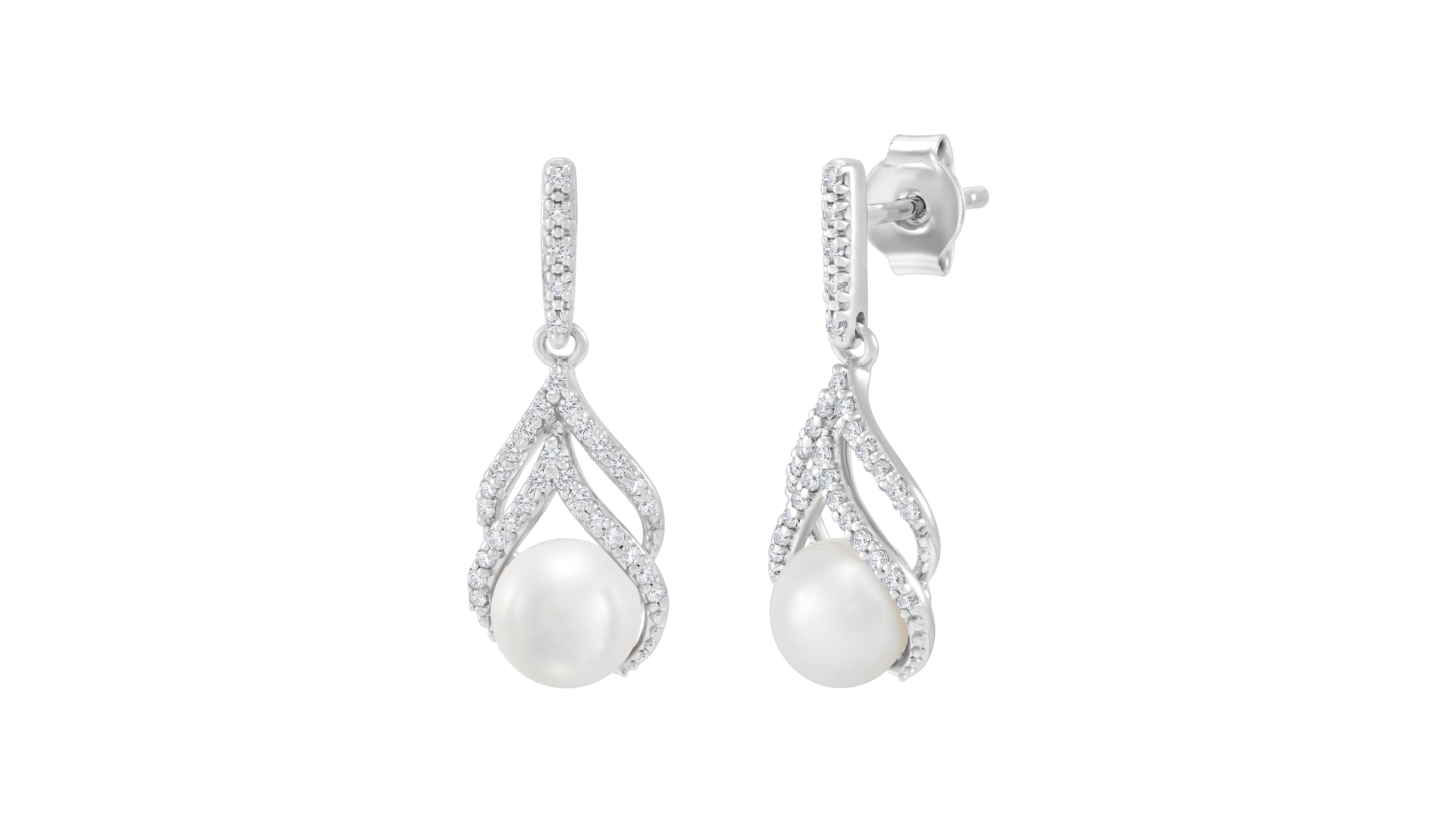 Honora Cultured Freshwater Pearl and Diamond Drop Earrings (1/5 ct. t.w.) in 10k White Gold