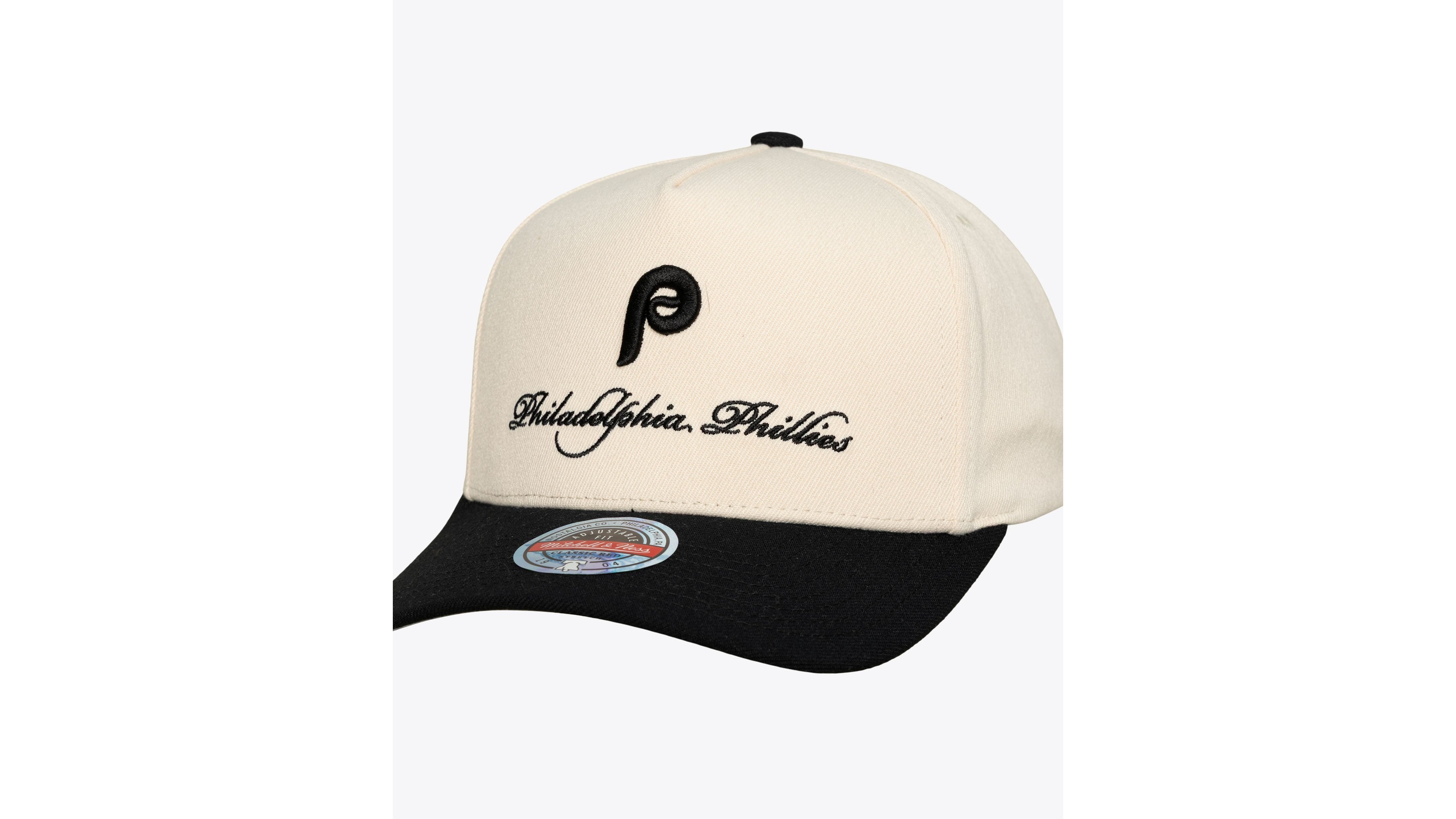 Men's Mitchell & Ness Cream/Black Philadelphia Phillies Cooperstown Collection Flawless Script Stretch-Snap Hat