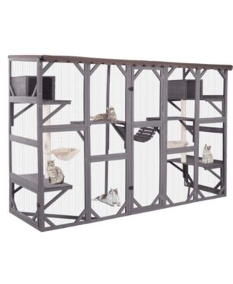 Large Cat Enclosure Wooden Outdoor Cat Run with Open-Back Design