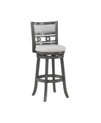 29" Solid Wood Swivel Bar Stool, Gray Fabric Seat, Sleek Design
