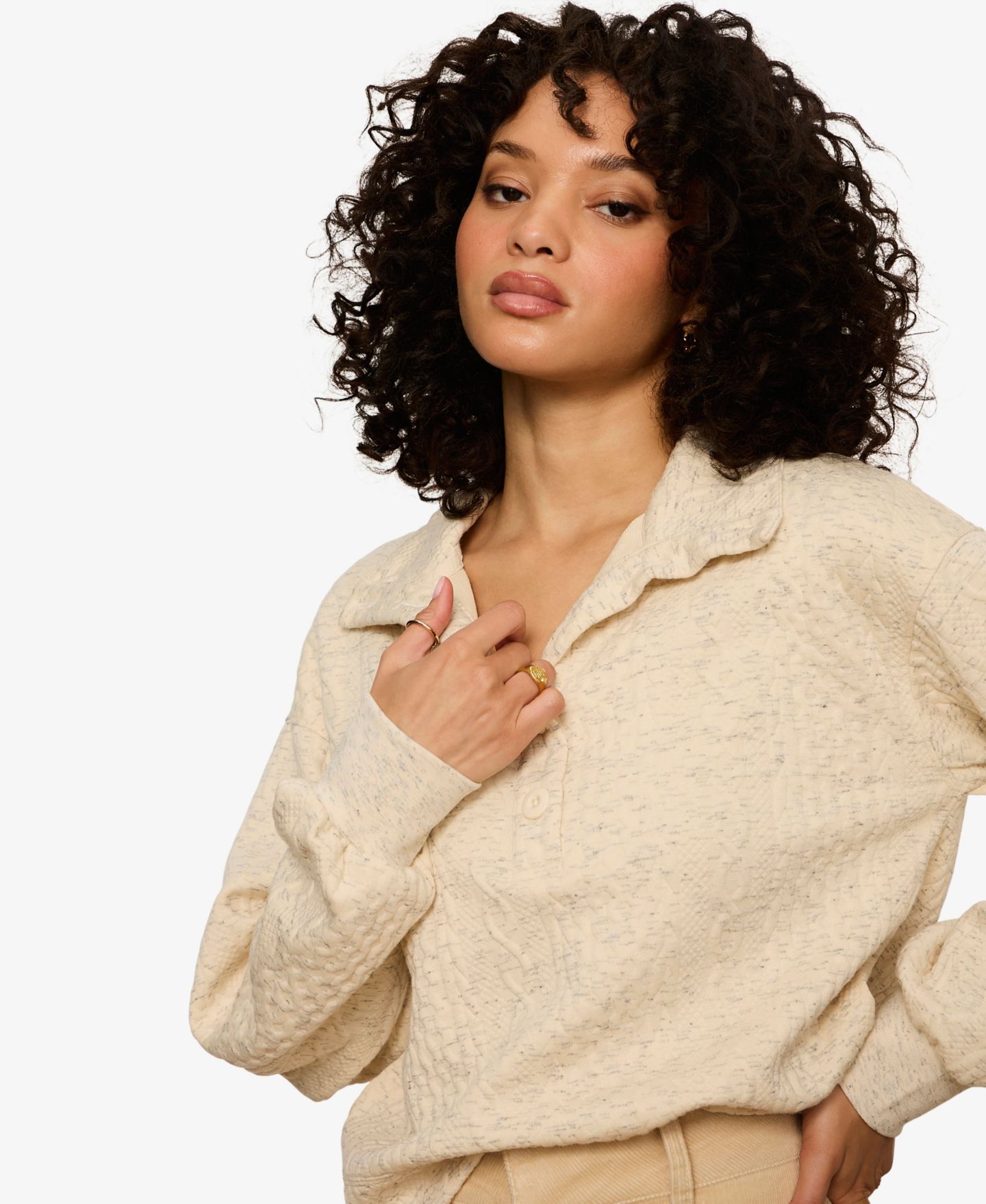Женский топ Sanctuary Petite Halley Cable-Knit Relaxed Popover, цвет: Меланжевый костяной — фото 6