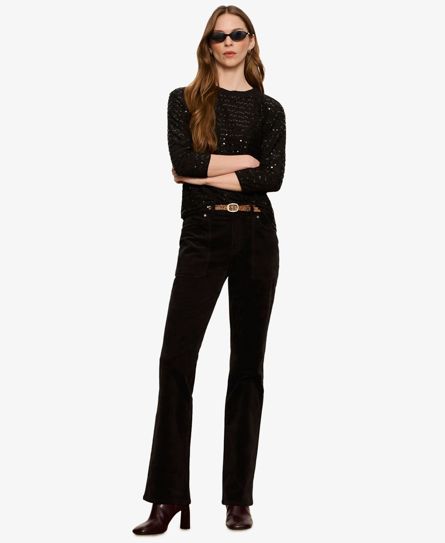 Женская футболка Sanctuary Mode Sequin-Embellished 3/4-Sleeve, цвет: Чёрный — фото 2