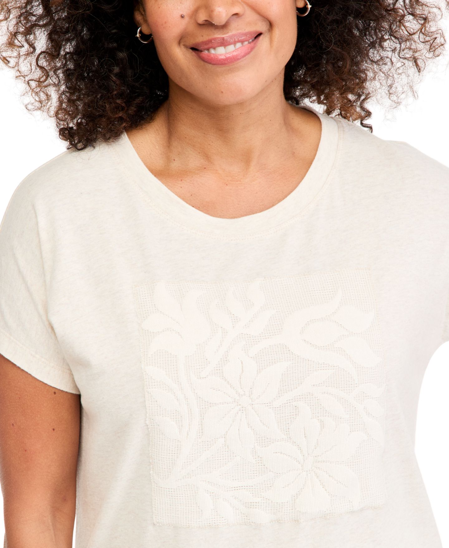 Женская футболка Style & Co Petite Scoop Neck Short-Sleeve Dolman Crochet, цвет: Меланжевый орех — фото 2