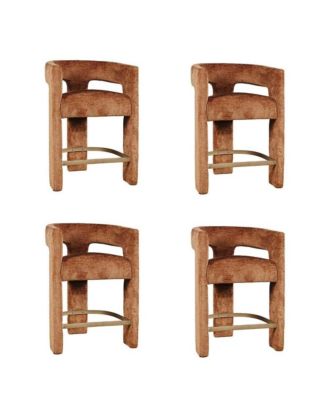 Modern Upholstered Counter Stool, Iron Frame, Rust, Set of 4