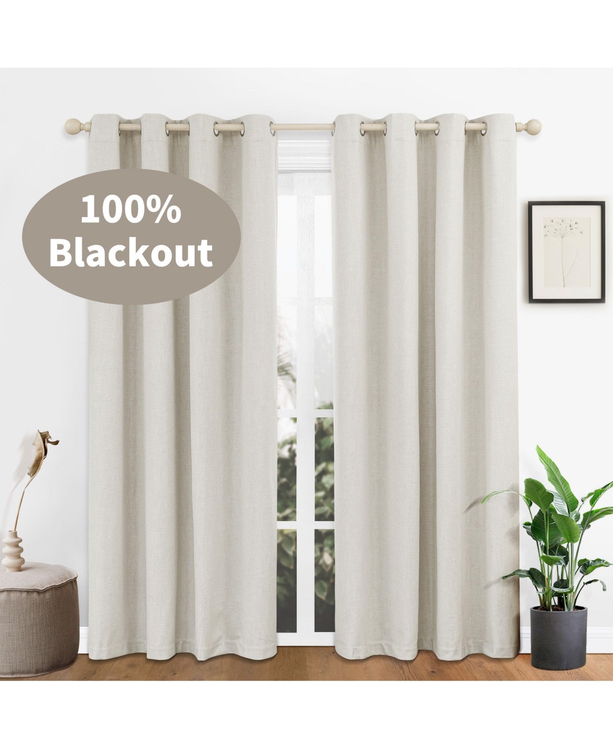 100% Blackout Linen Blend Texture Grommet Curtain Pair(2 Panels
