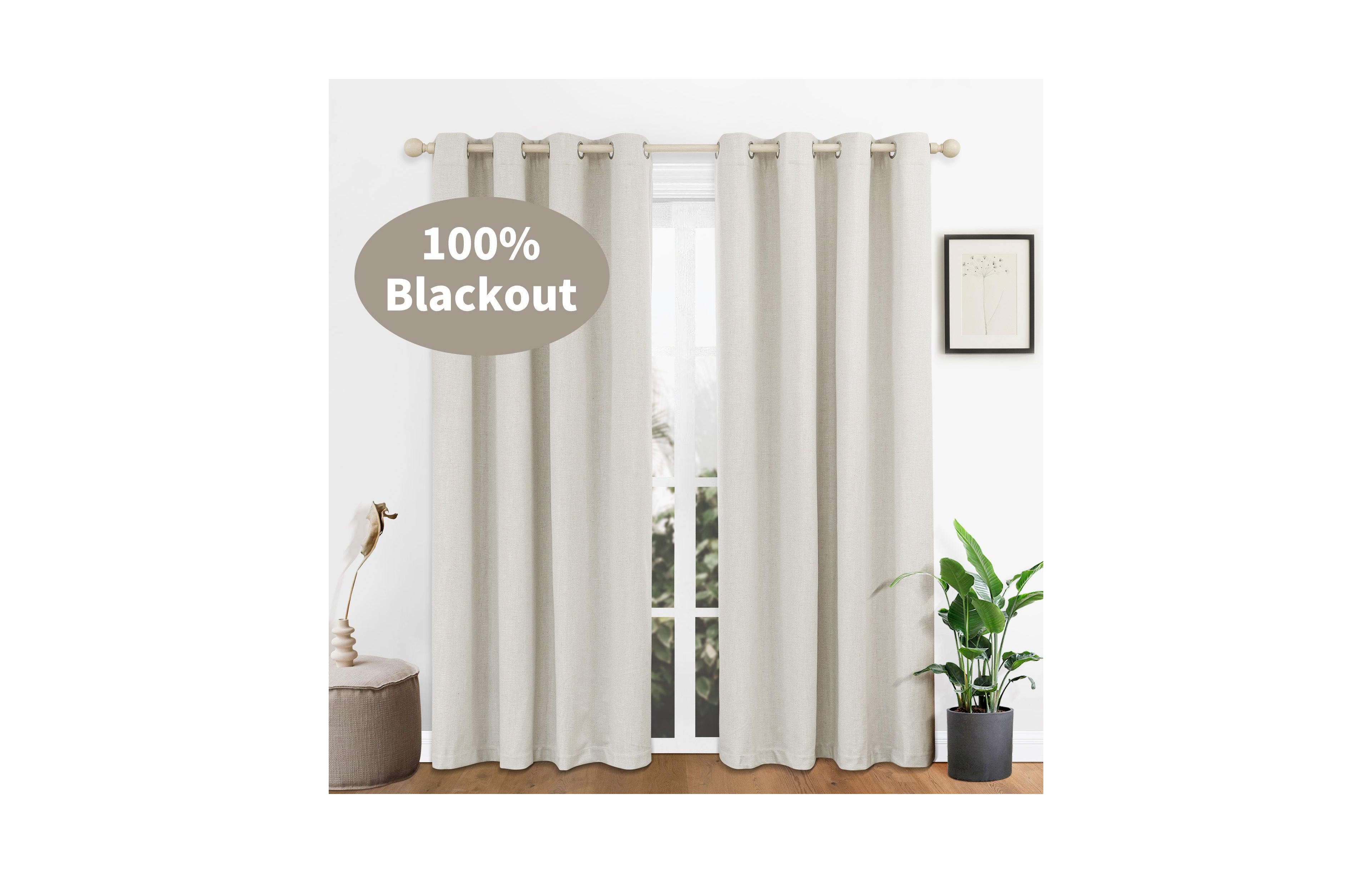 100% Blackout Linen Blend Texture Grommet Curtain Pair(2 Panels