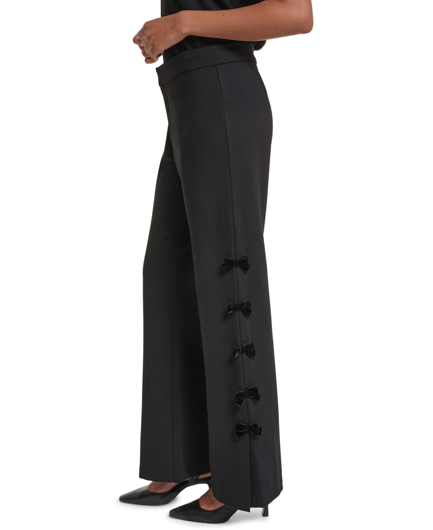 Petite Soft Set Bow Bottom Wide-Leg Velvet Pants