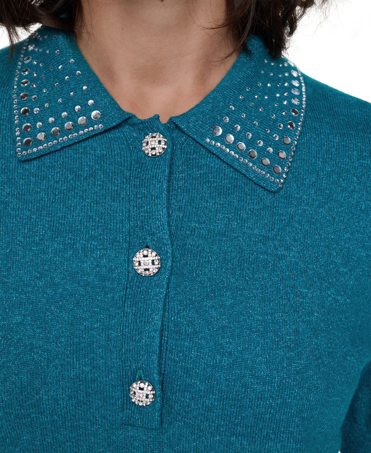 Petite Key Item Short-Sleeve Embellished-Collar Polo Shirt