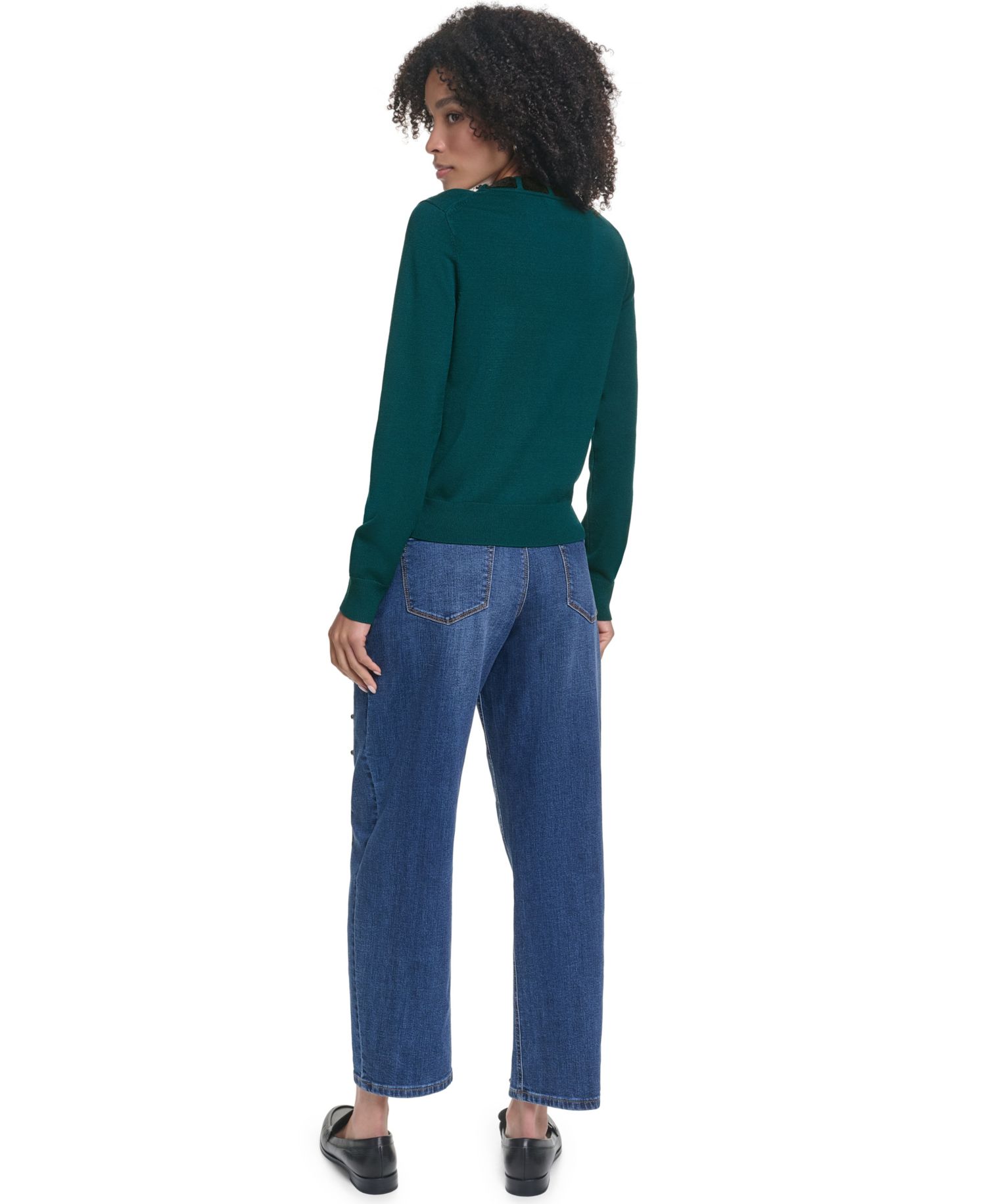 Petite Bow Crewneck Long-Sleeve Sweater