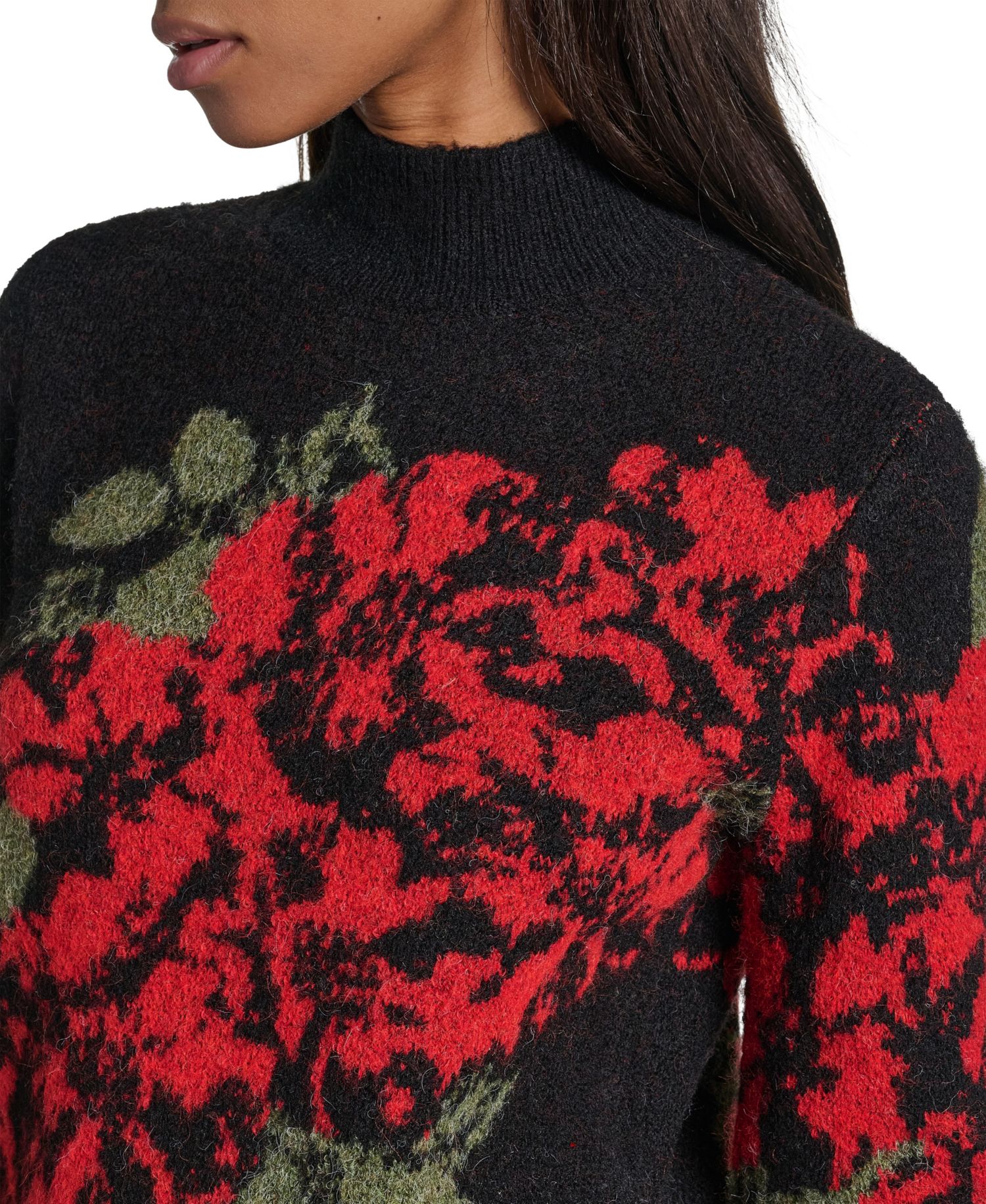 Petite Rose Floral-Print Mock Neck Sweater