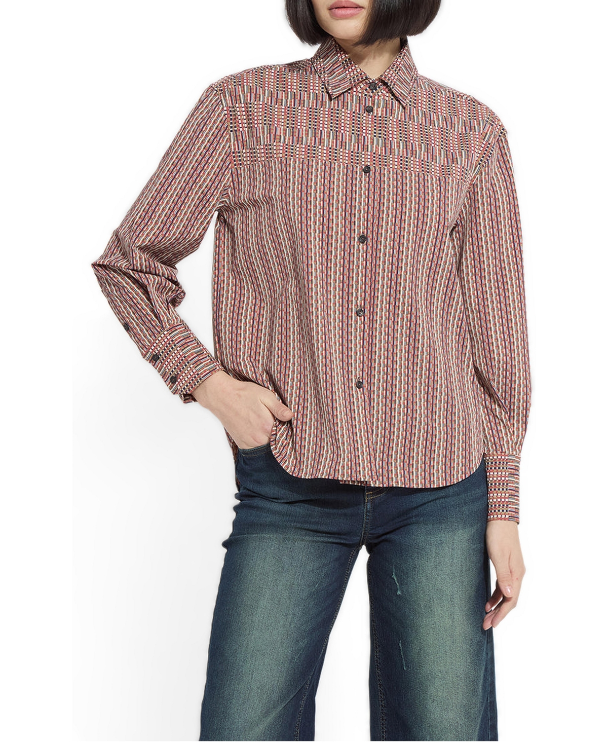 Lysse Women's Marjorie Long-Sleeve Placed-Print Button-Up Shirt