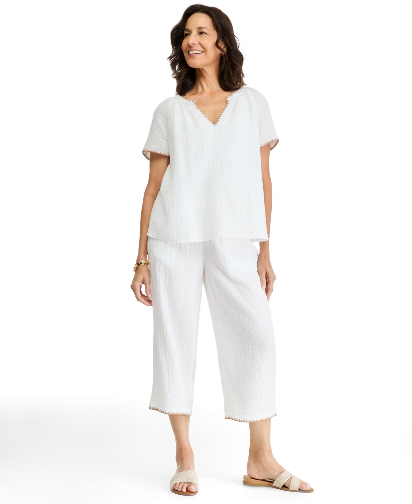 Женский топ Style & Co Cotton Gauze Flutter Sleeve, цвет: Яркий белый — фото 2