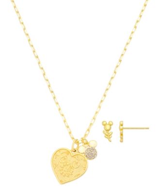 Cubic Zirconia Gold-Tone Heart Necklace and Earrings Set