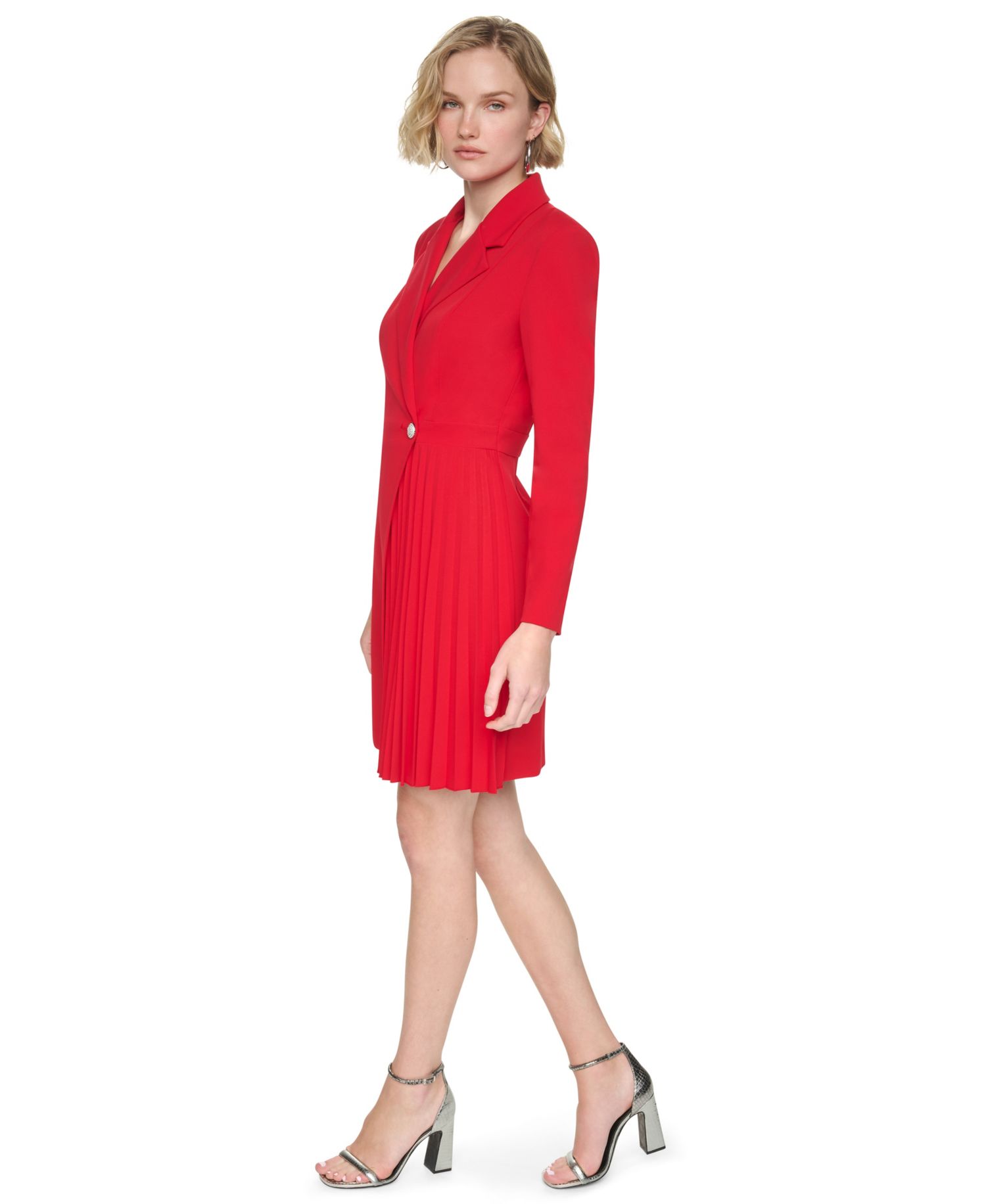 Women's Long-Sleeve Pleated Coat Dress