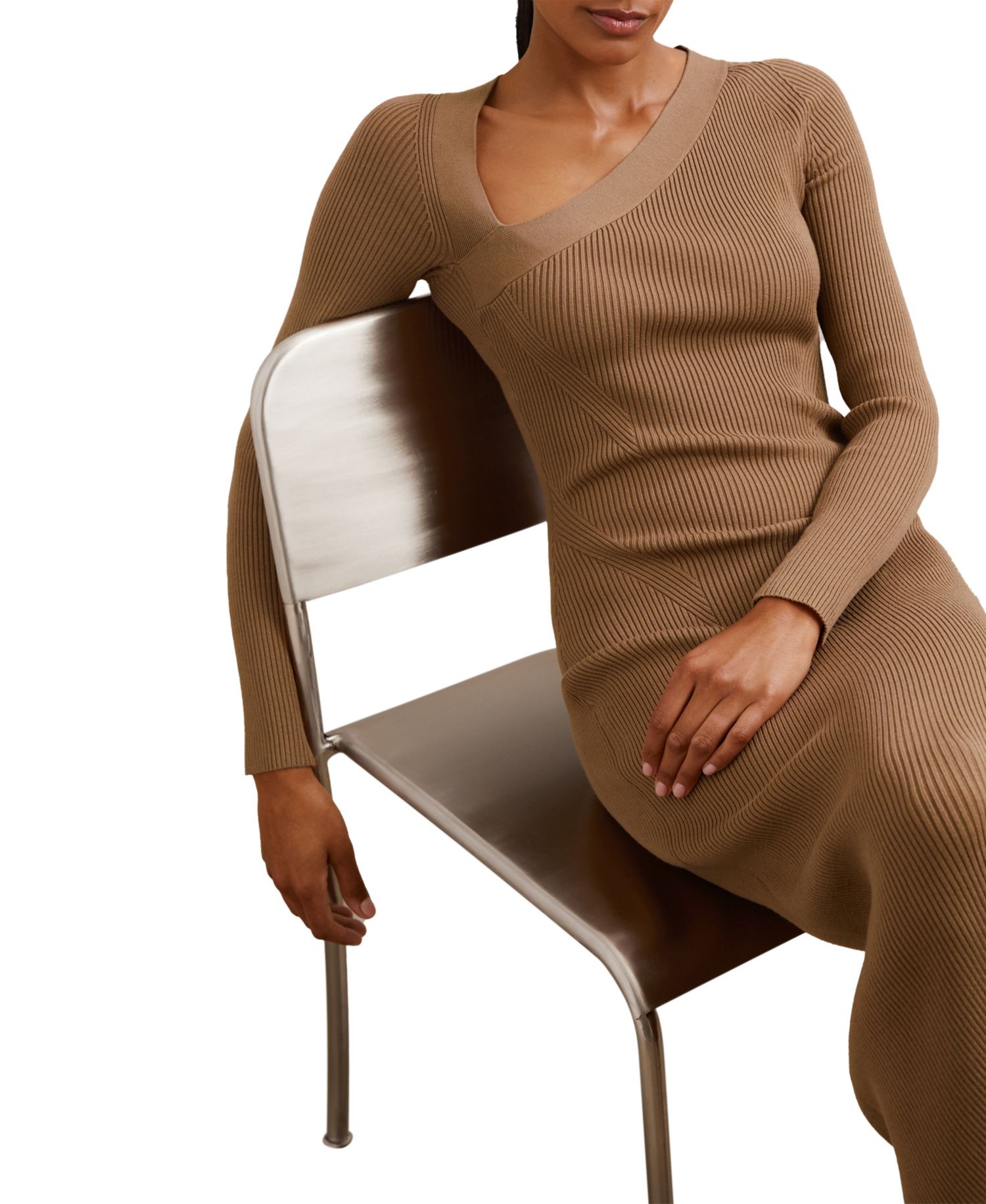 Women's Off-the-Shoulder Rib-Knit Midi Dress