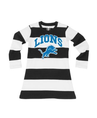 Girls Toddler  Black/White Detroit Lions  Long Sleeve Rugby Tri-Blend Dress