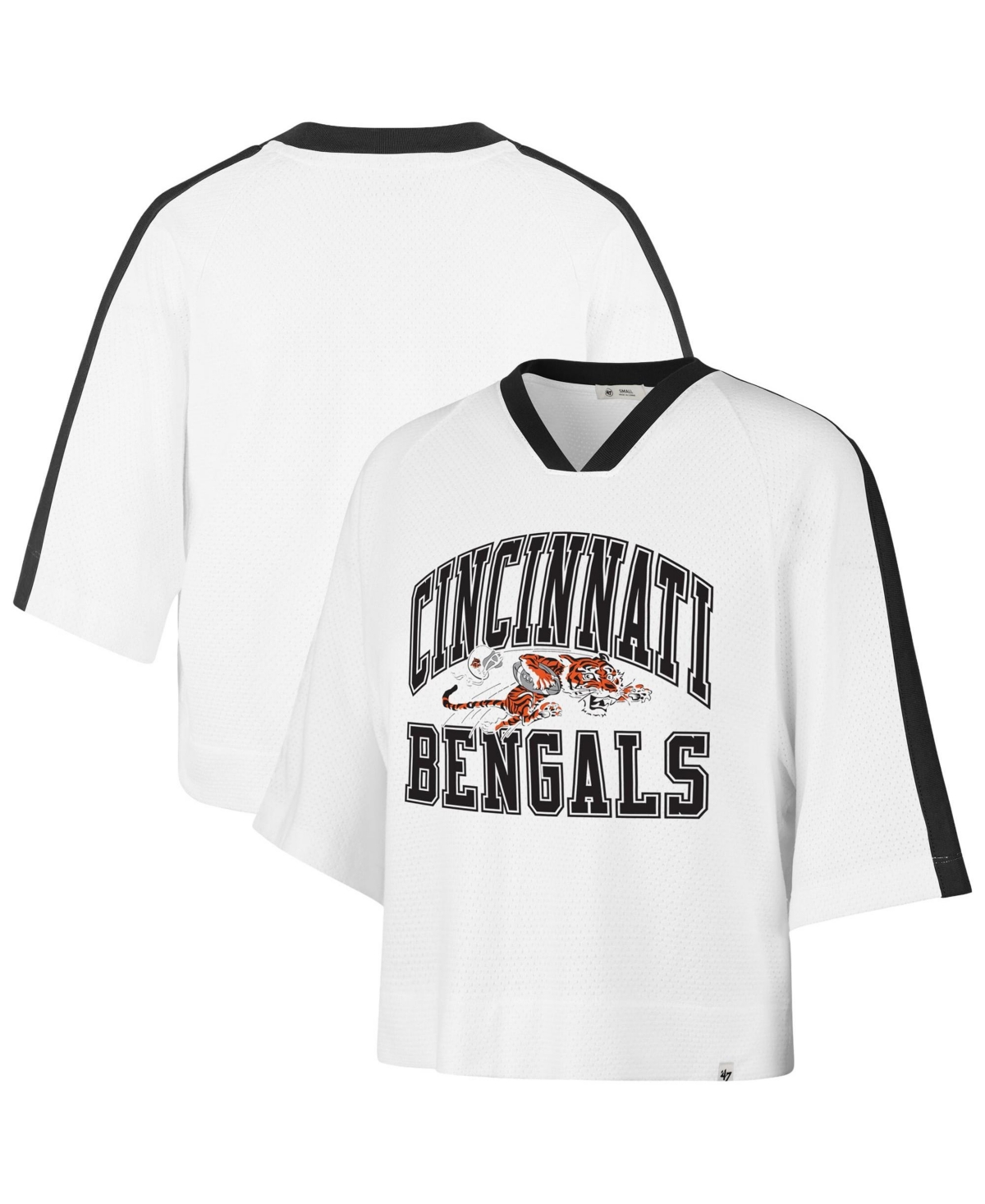 '47 Brand Women's Cincinnati Bengals Big Overarch Mesh-Textured V-Neck T-Shirt - White